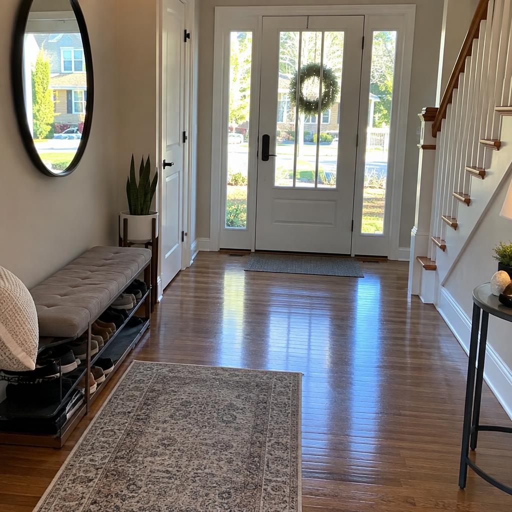 Entryway floors mopped to a shine